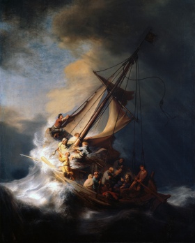 The Storm on the Sea of Galilee, Rembrandt van Rijn, 1633, oil on canvas, 160 x 128 cm. Whereabouts unknown since the Isabella Stewart Gardner Museum robbery in 1990.