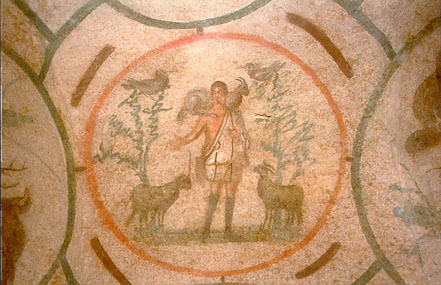 Good Shepherd, fresco, artist unknown, Catacomb of Priscilla