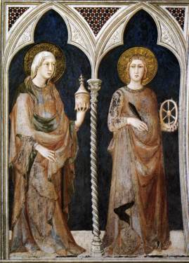 St Mary Magdalen and St Catherine of Alexandria, Simone Martini,1320-25 Fresco, 215 x 185 cm Cappella di San Martino, Lower Church, San Francesco, Assisi.