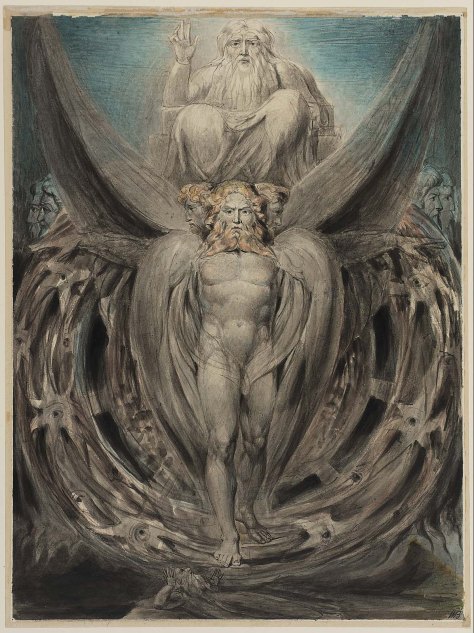 The Whirlwind: Ezekiel's Vision of the Cherubim and Eyed Wheels (Illustration to the Old Testament, Ezekiel I: 4–28), William Blake ca. 1803–05, Pen and watercolor over graphite on paper, Museum of Fine Arts, Boston  