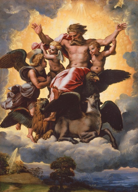 Ezekiel's Vision by Raphael and and Giulio Romano, ca.1518 Oil on panel, Palazzo Pitti, Florence