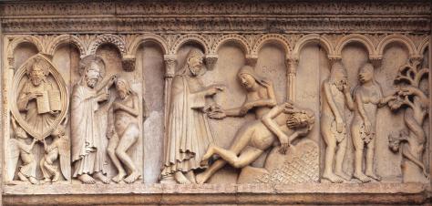 Birth of Eve, Wiligelmo, 1110, Cathedral of Modena, Italy
