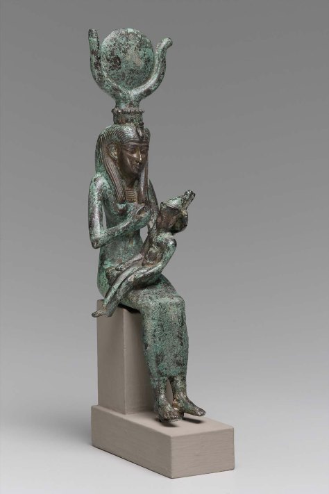 Isis Suckling Horus, bronze statuette, 1070–656 B.C., Egypt, now in Museum of Fine Arts, Boston
