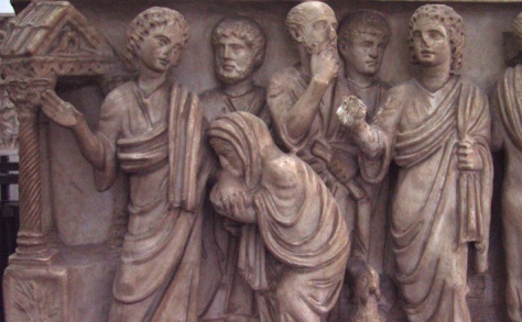 Jesus Heals the Bent Over Woman, detail from the Two Brothers Sarcophagus, mid-4th century, Vatican Collections, Rome