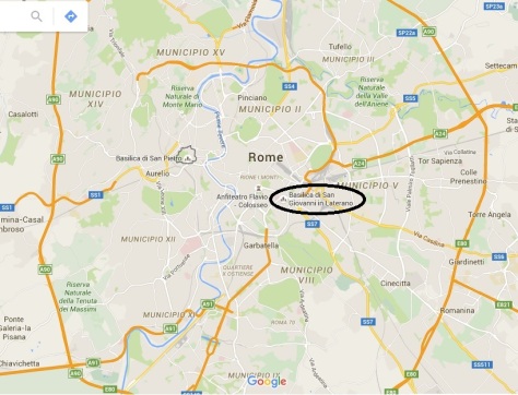 Google map of Rome with the Lateran circled
