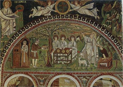 The Trinity represented in the story of Abraham, mosaic, 6th century, Church of San Vitale, Ravenna, Italy